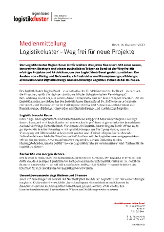 Medienmitteilung - Logistikcluster - Weg frei für neue Projekte