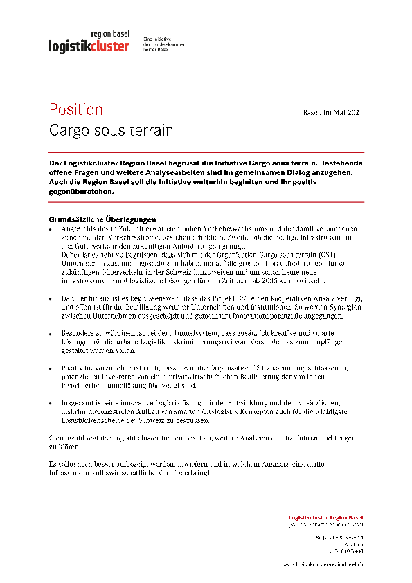 Position Cargo sous terrain 2021